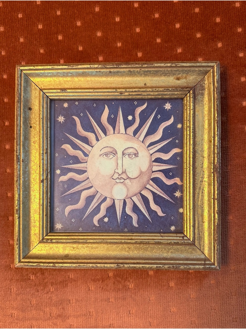 Vintage 1990s Mary Beth Zeitz Celestial Sun Framed Art Y2K Whimsigoth 7x7 Rare